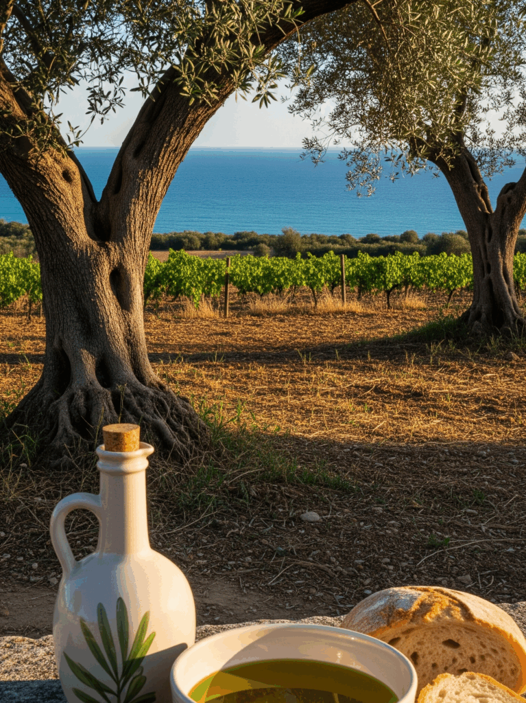 paesaggio salento uva olivo olio mare